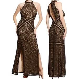 Guess New Liza Lace Halter Sleeveless Maxi Gown Dress Dark Coffee - Small - $178